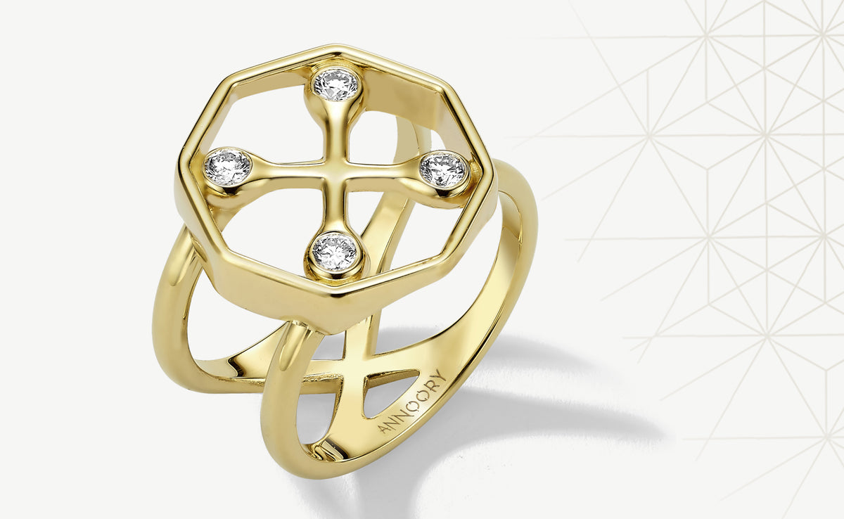 ANNOORY gold diamond geometric ring
