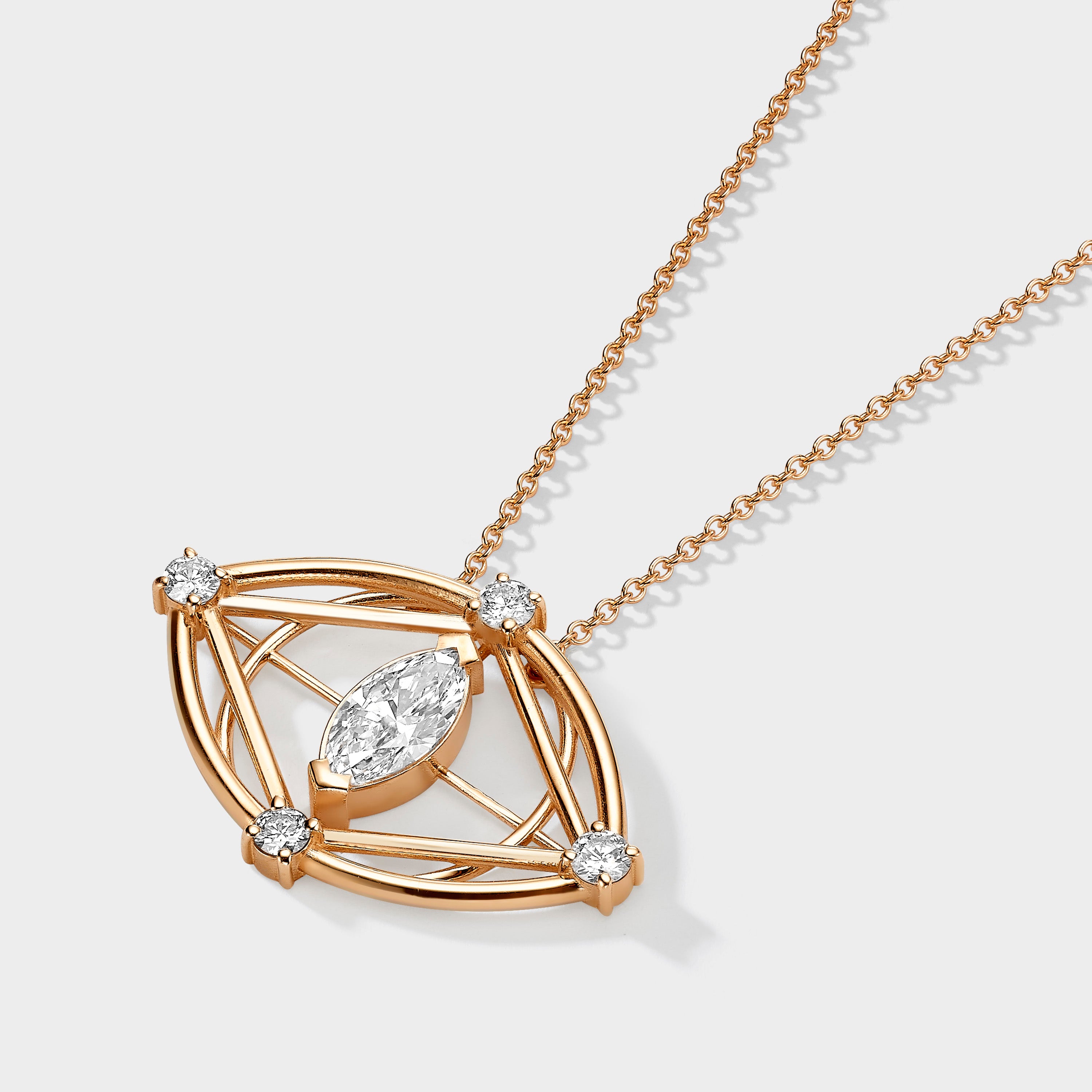 Eye protection necklace with lab diamond pendant rose gold