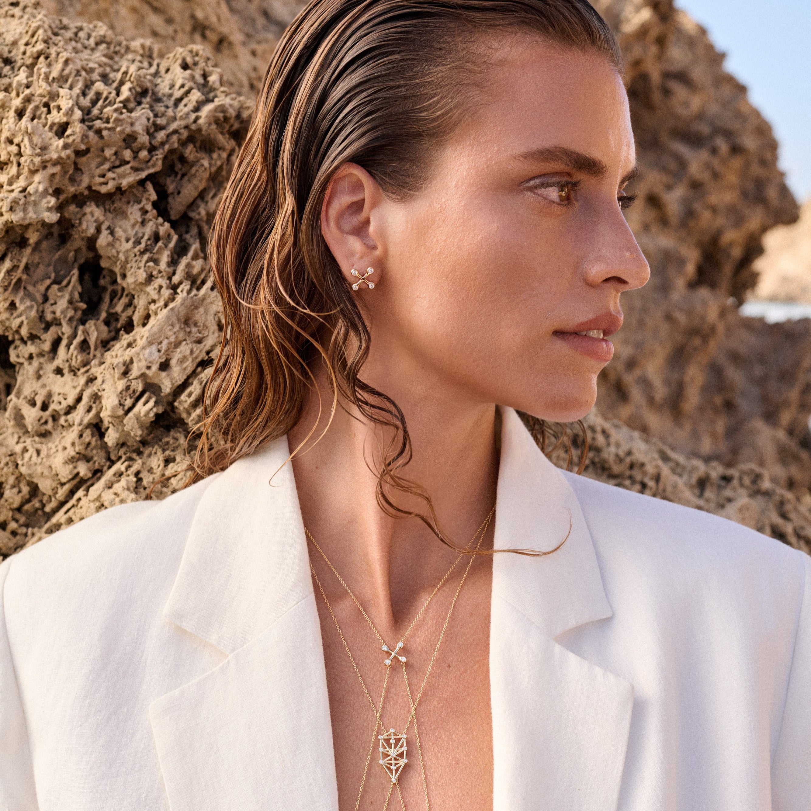 Align Your Flow Large Diamond and Pink Sapphire Earrings